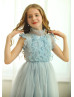 High Collar Baby Blue Ruffle Flower Girl Dress